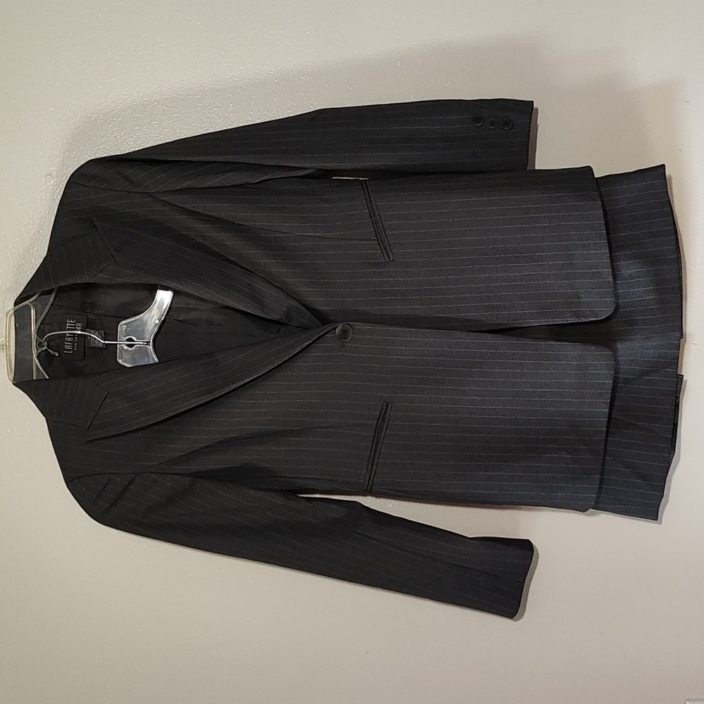 Lafayette 148 New York  dark Gray and light blue strip skirt jacket suit